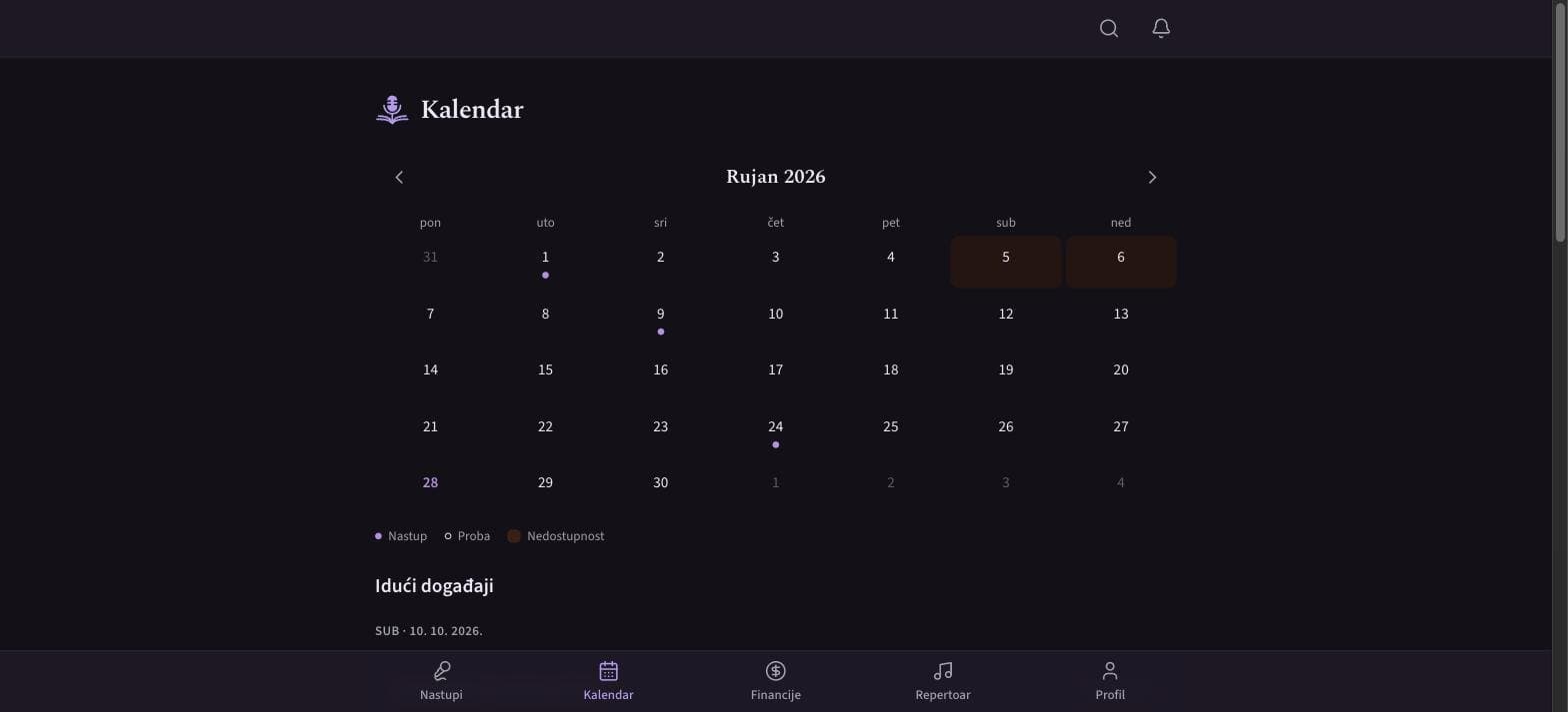 The band calendar: performances, rehearsals and who is unavailable
